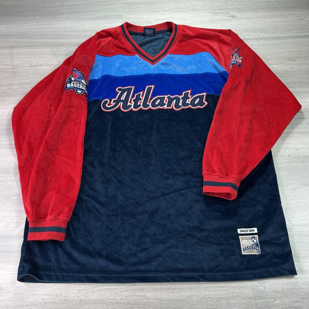 Atlanta Baseball Shirt Mens 3XL Red Blue Colorblock Velour V-Neck Retro